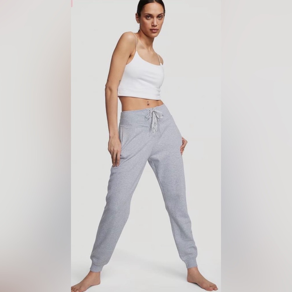 Victoria’s Secret lace up corset joggers in gray